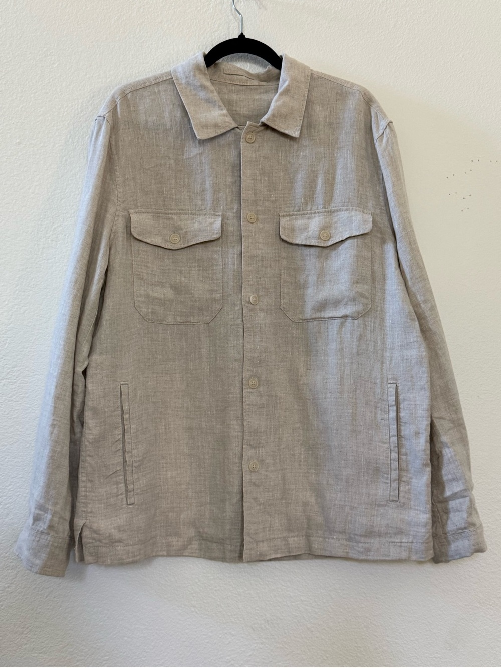 MNG Mango Men’s 100% Linen Utility Shirt Jacket Large Beige